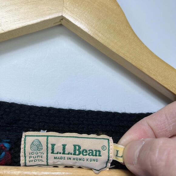 Vintage 80s LL Bean Cardigan Knit Sweater Unisex Large Wool - Picture 4 of 13